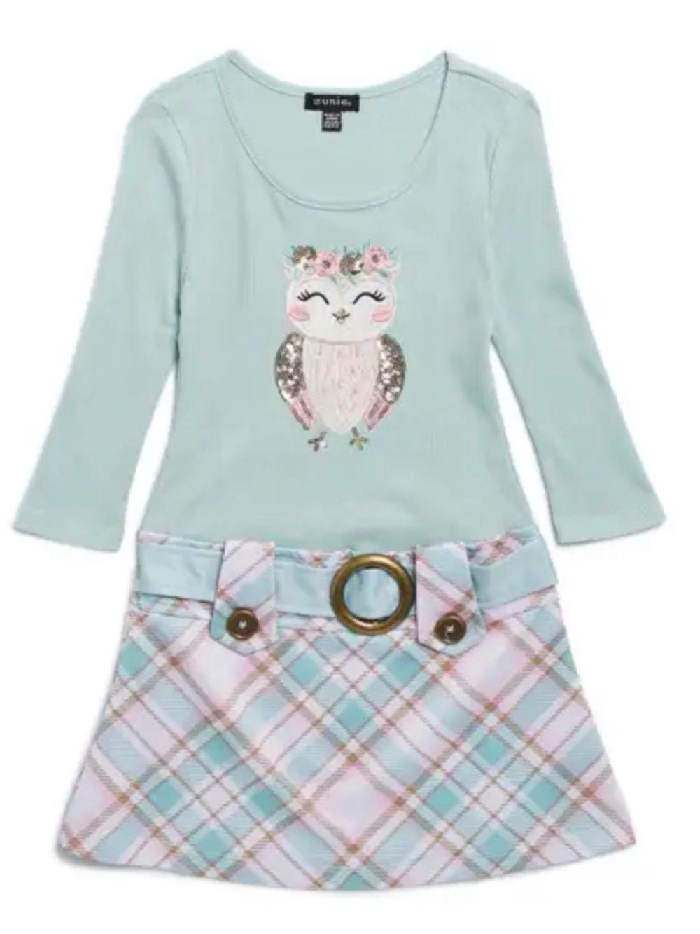 Zunie Girls Owl Sequin Plaid Dress Size 8 Nordstrom